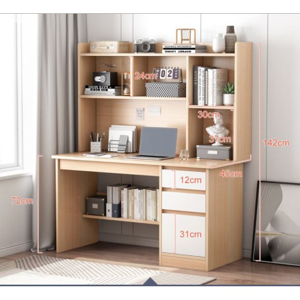 Study Deck Writing Desk Office Table With Book Shelf Computer Desktop ...