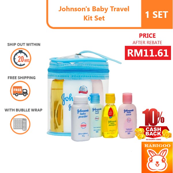 [CASHBACK 10%] Johnson's Baby Travel Kit Set (bath/shampoo/mandian ...