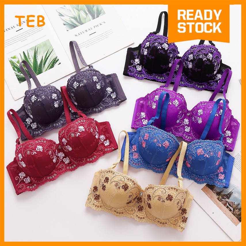 daiso [READY STOCK] Demi /Half Cup Bra with Flowers Embroidery & Lace