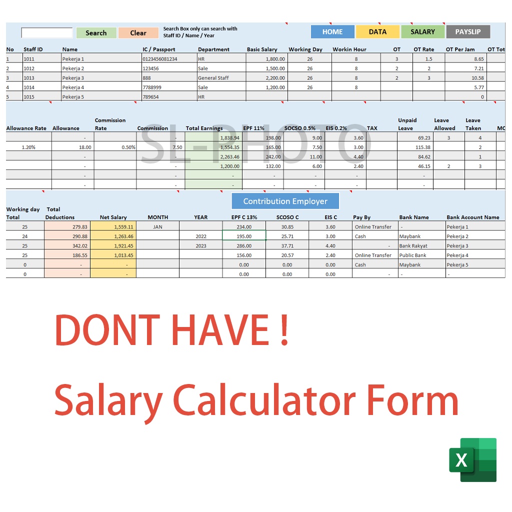 Template Slip Gaji Payslip Auto Calculation Full Edit Excel Gaji