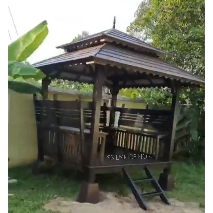 Gazebo 6x6 with Seat Cengal Wood Pondok Kayu Handmade Outdoor Garden