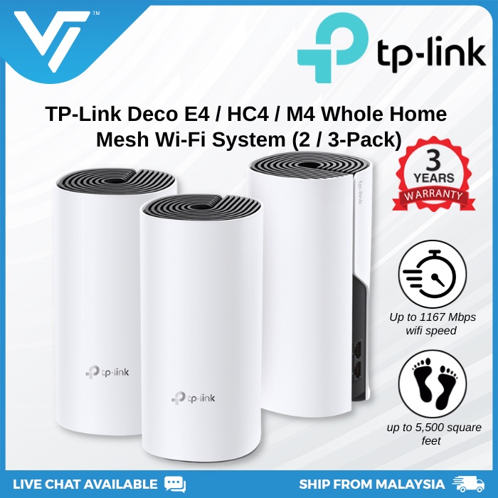 TP-Link Deco Mesh Wifi AC1200 – E4 / M4 / HC4 – 2 Pack / 3 Pack – Wi-Fi ...