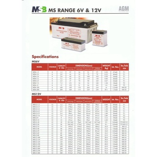 MSB 12V Rechargeable Sealed Maintenance Free Lead Acid Battery | Shopee ...