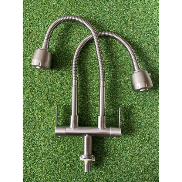 Sus304 Stainless Steel Kitchen Faucet Double Flexible Pillar Tap
