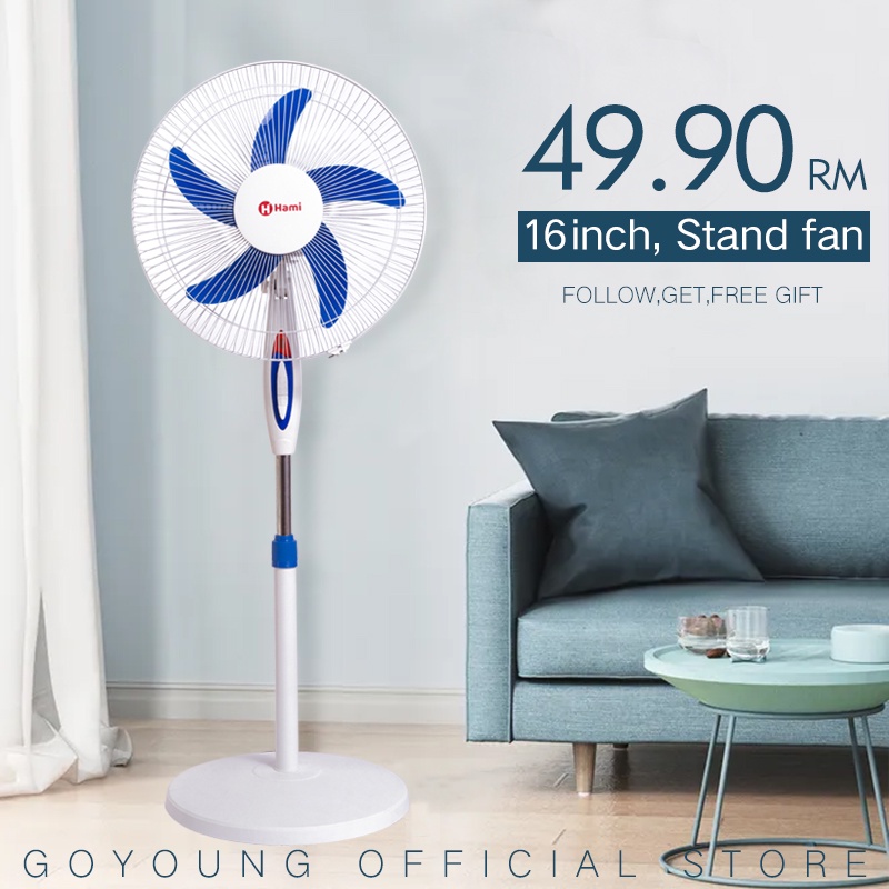 Goyoung 16 Inch Kipas Stand Fan Floor Fan5 Blades 3 Mode Free Adaptor