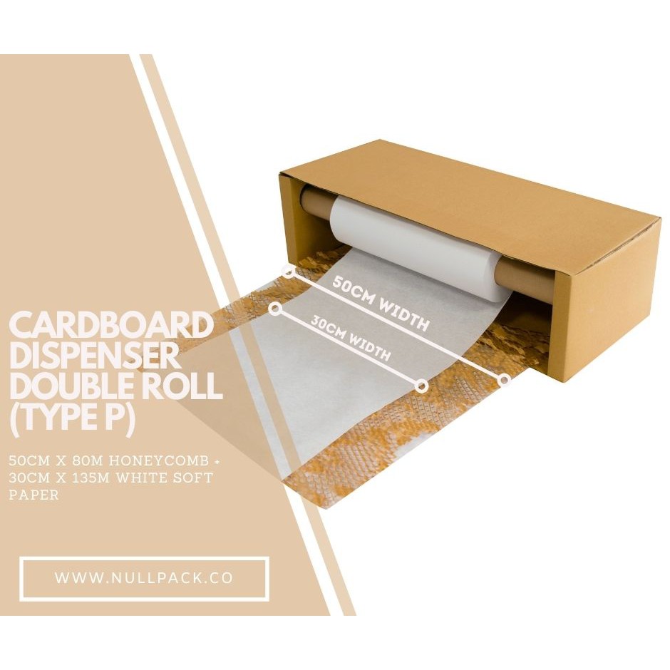 NULLPACK Cardboard Dispenser Set Biodegradable Honeycomb Paper Wrap 80m ...