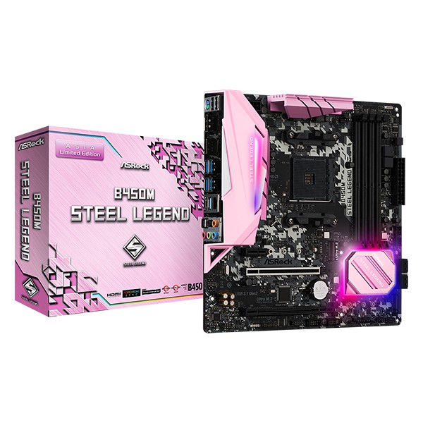 ASROCK B450M STEEL LEGEND AM4 GAMING MOTHERBOARD (PINK EDITION ...