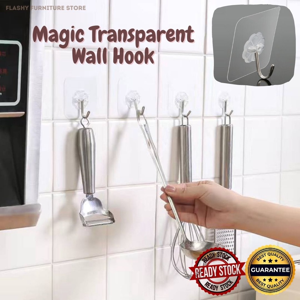 (1 pcs) Magic Hook Transparent Wall Kitchen Without Nails Strong Sticky ...