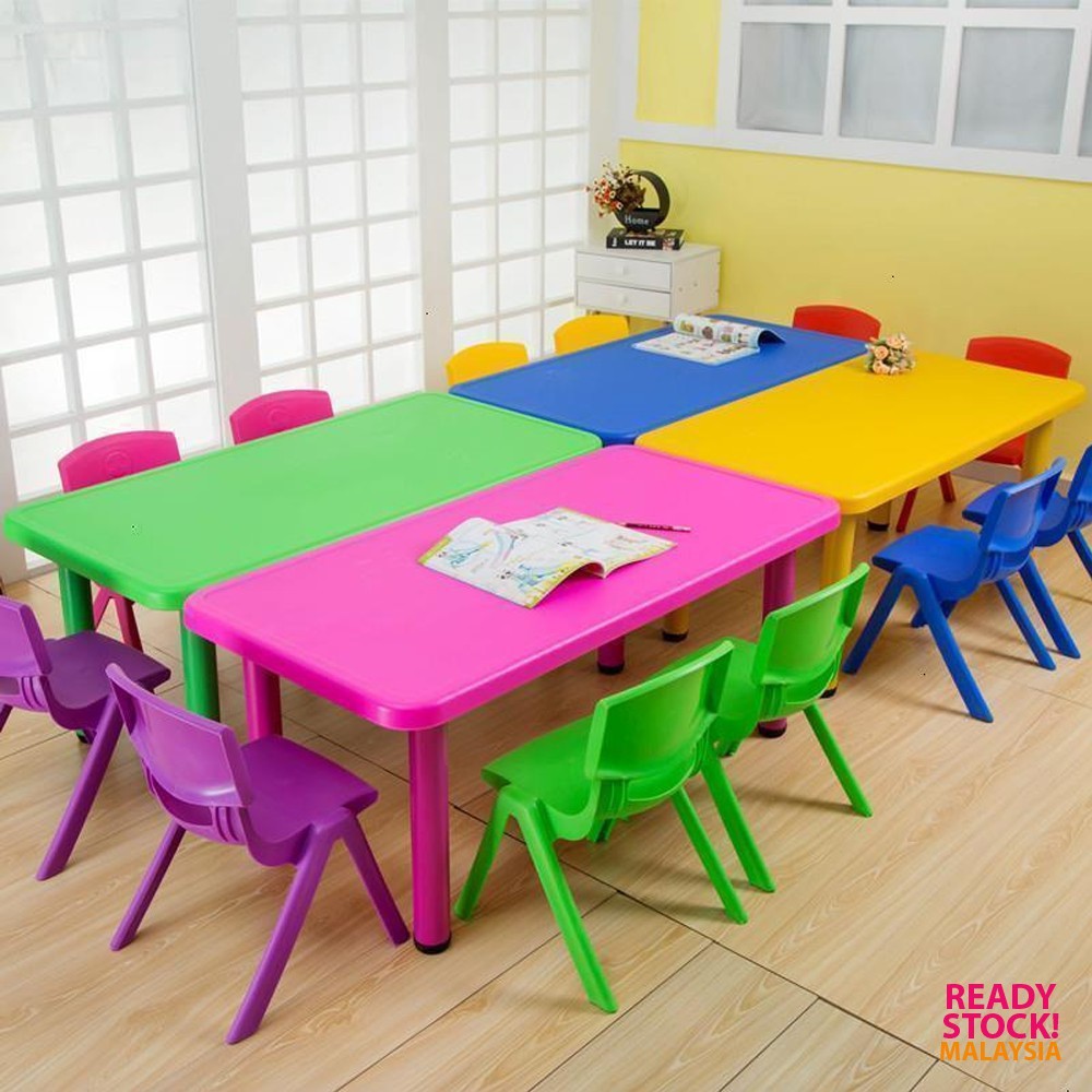 🌹READY STOCK🌹 Kindergarten Rectangular Kids Study Table With Adjustable ...