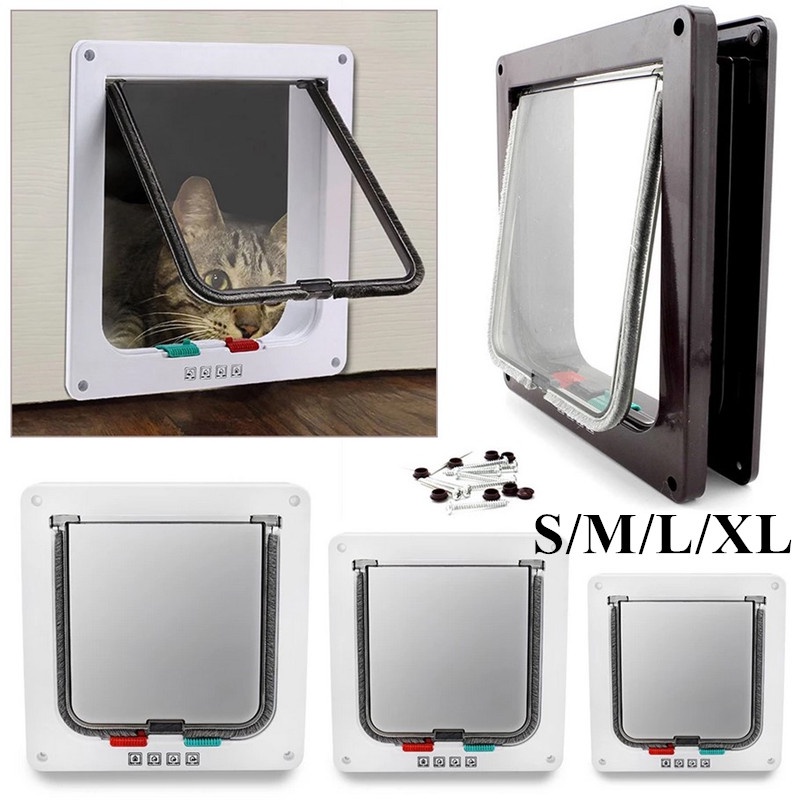 Smart Pet Door 4 Way Locking Security Lock ABS Plastic Dog Cat Flap ...