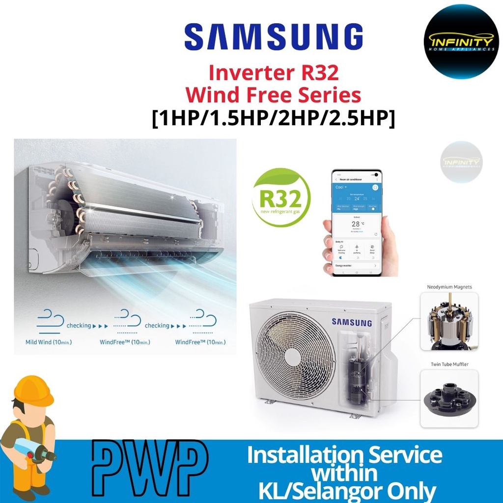 Samsung Aircond R32 Inverter Wind Free Series Air Conditioner WIFI ...