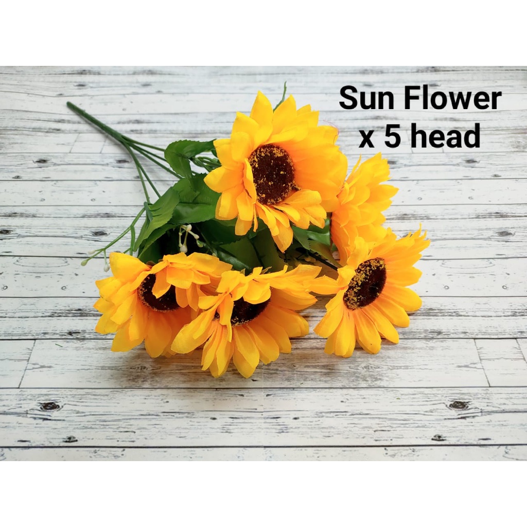[Ready Stock] 5 Heads Artificial Sun Flower | Decoration Flower | Bunga ...