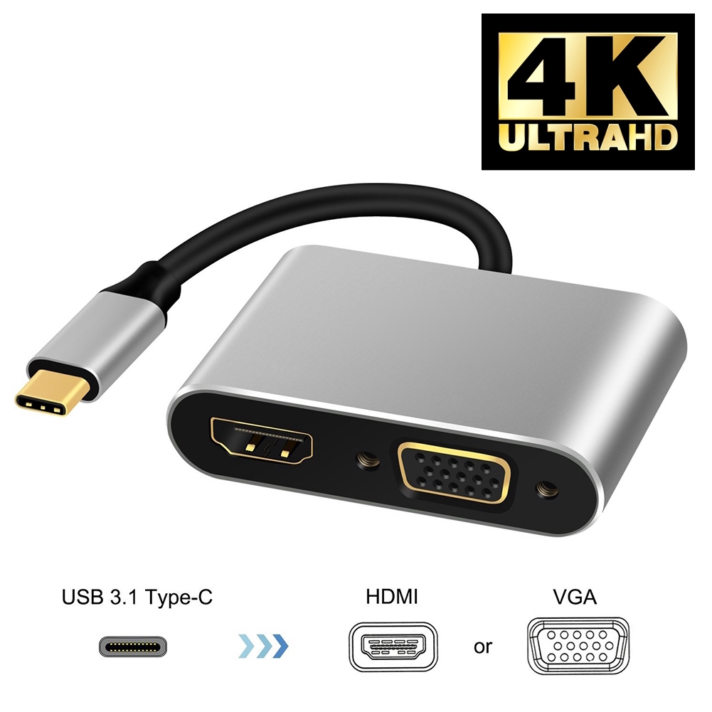 USB 3.1 Type C to 4K HDMI VGA Hub Adapter Converter for Macbook Air Pro