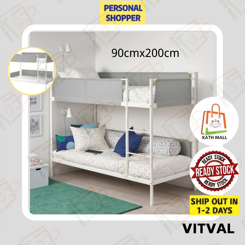 VITVAL Bunk bed frame with underbed, white/light grey 90x200 cm I