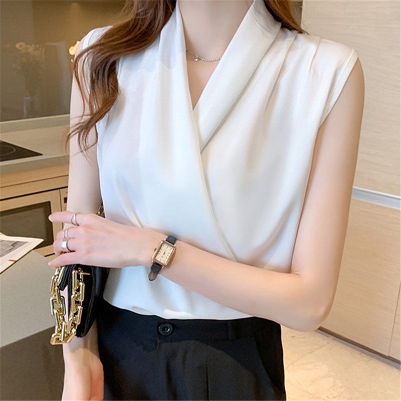 Elegant Sleeveless Blouse Women Summer Simple Plain Office Business