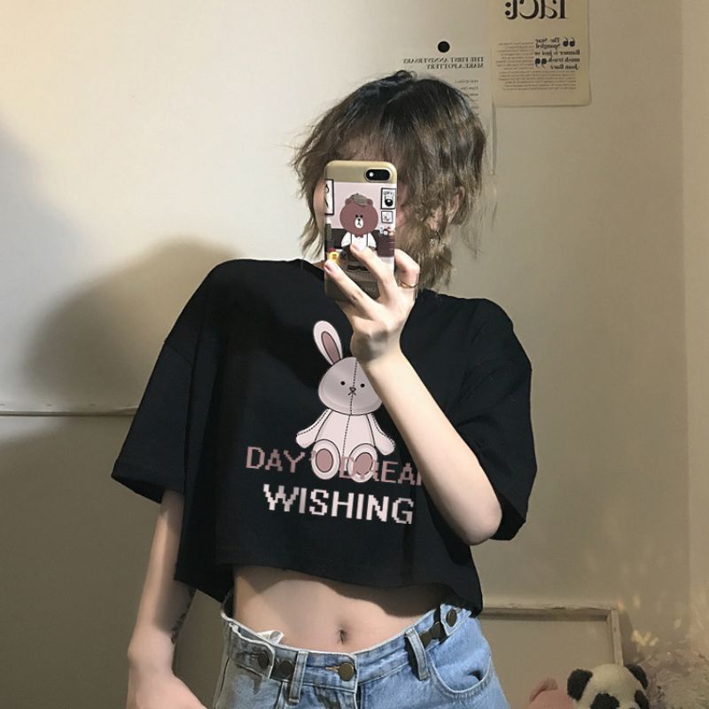 China Pre order Stock Women Korean Fashion Petite Short sleeve Rabbit Shirt Crop Top Shopee Malaysia