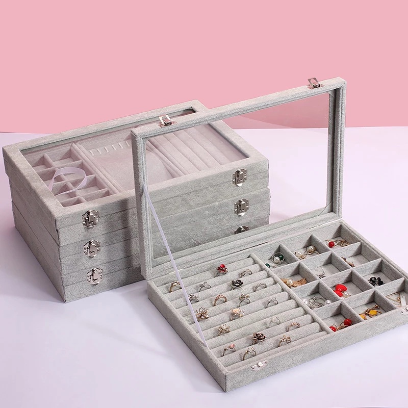 Portable Ring Organizer Box - Green, 7x4.7x1.8 Inch, Jewelry Storage Case With Display Trays