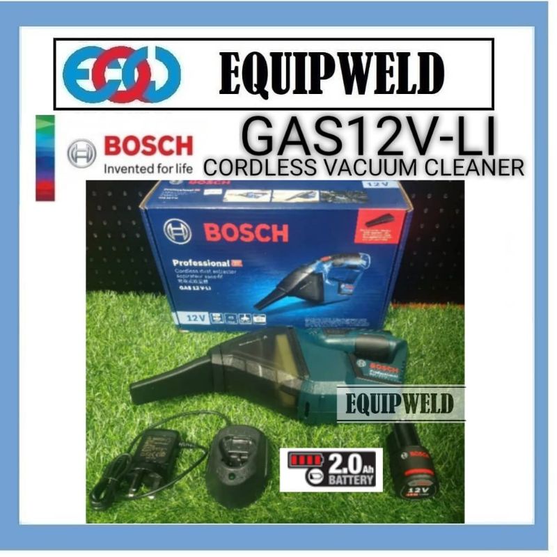 BOSCH 12V GAS12V LI CORDLESS VACUUM WITH MICRO FILTER SYSTEM 2.0AH BATTERY GAL1210CV CHARGER GAS12V GAS12VLI