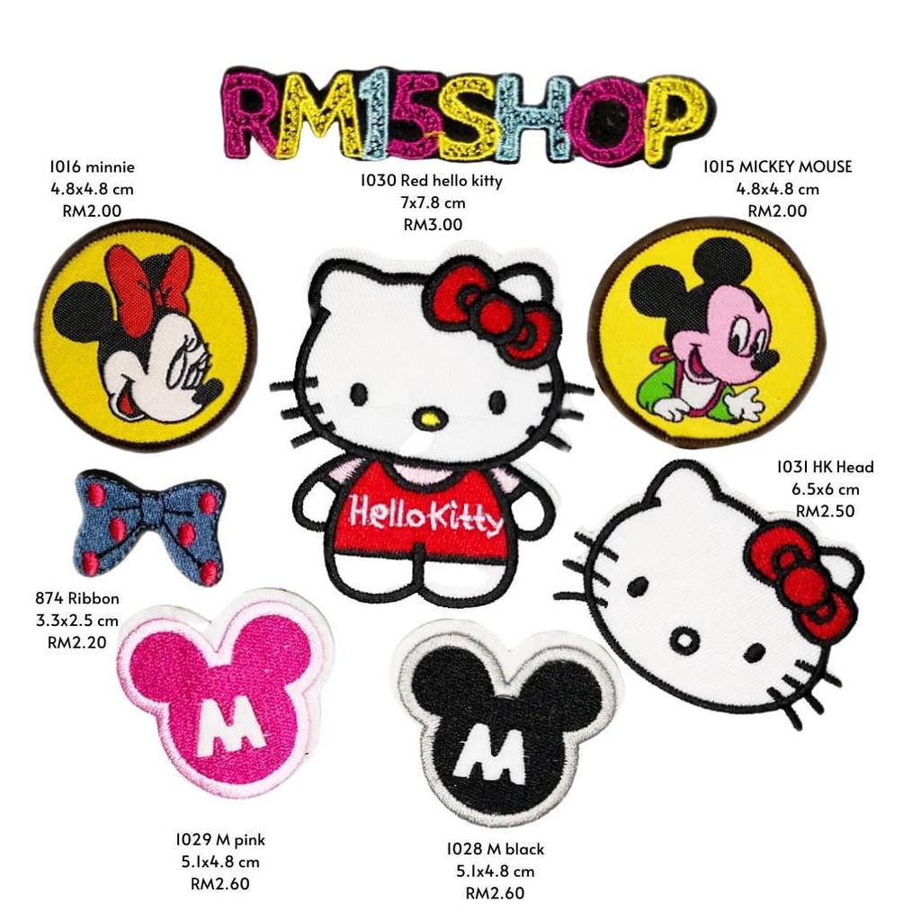 Iron On Patches Embroidery Design Mickey Mouse MInnie Mouse Hello Kitty ...
