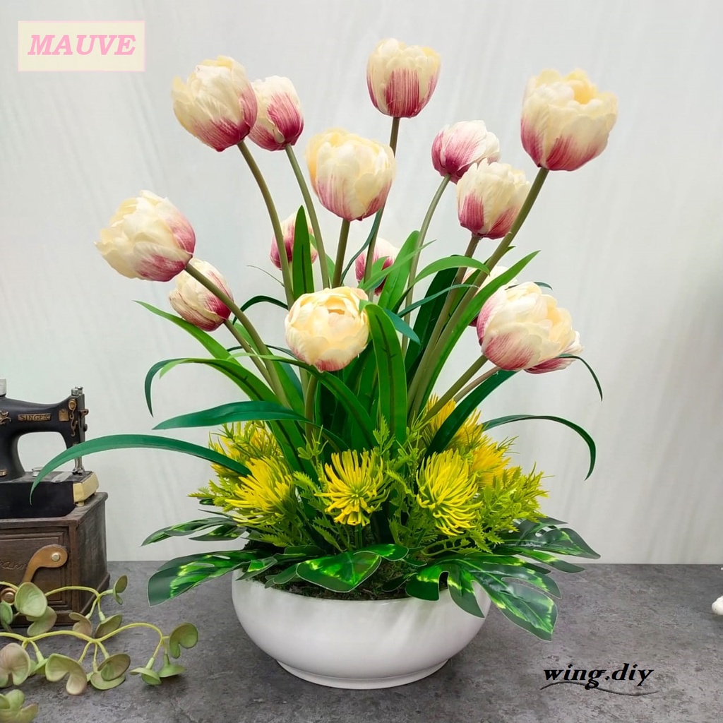 ARTIFICIAL TULIP FLOWER SET WITH MELAMINE POT / TULIPS / GUBAHAN SIAP ...