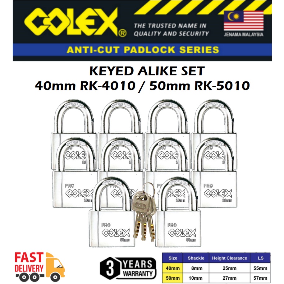 COLEX RK 10 pcs 40mm 50mm RK-4010 RK-5010 Anti-Cut Shackle Keyed Alike ...
