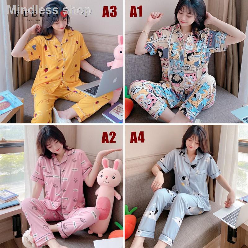 Ready Stock】Women Korean Short Sleeved Pyjamas cotton Set Cartoon ...