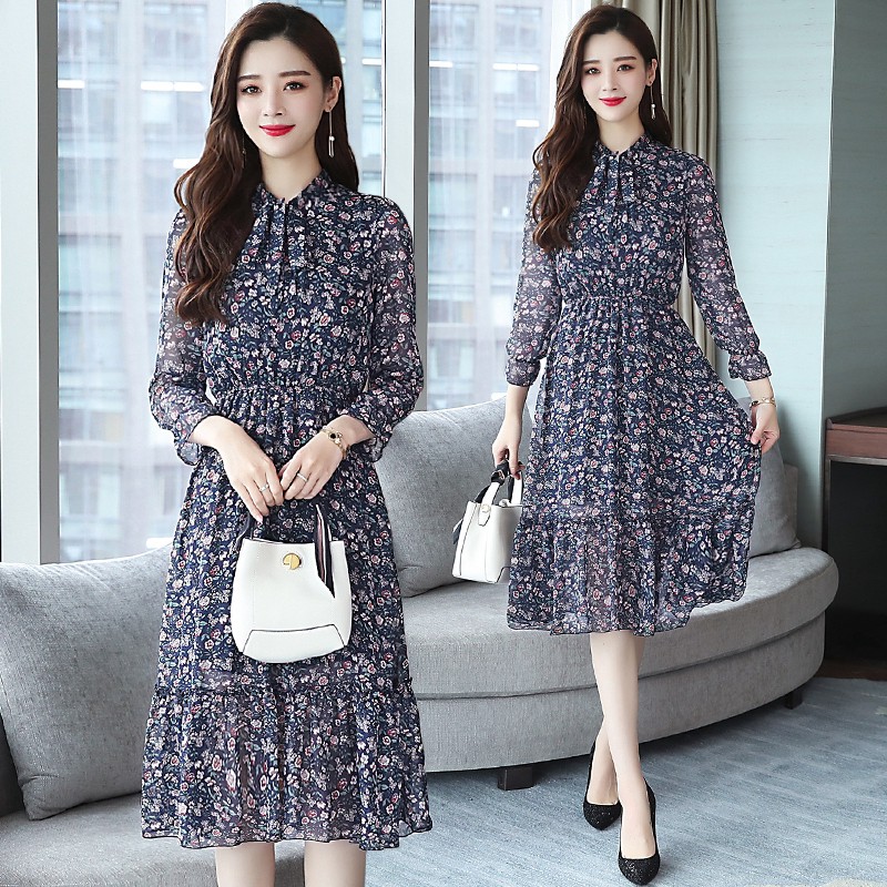 Women Floral Chiffon Long Sleeve Dress Nice Pretty Dresses Shopee Malaysia