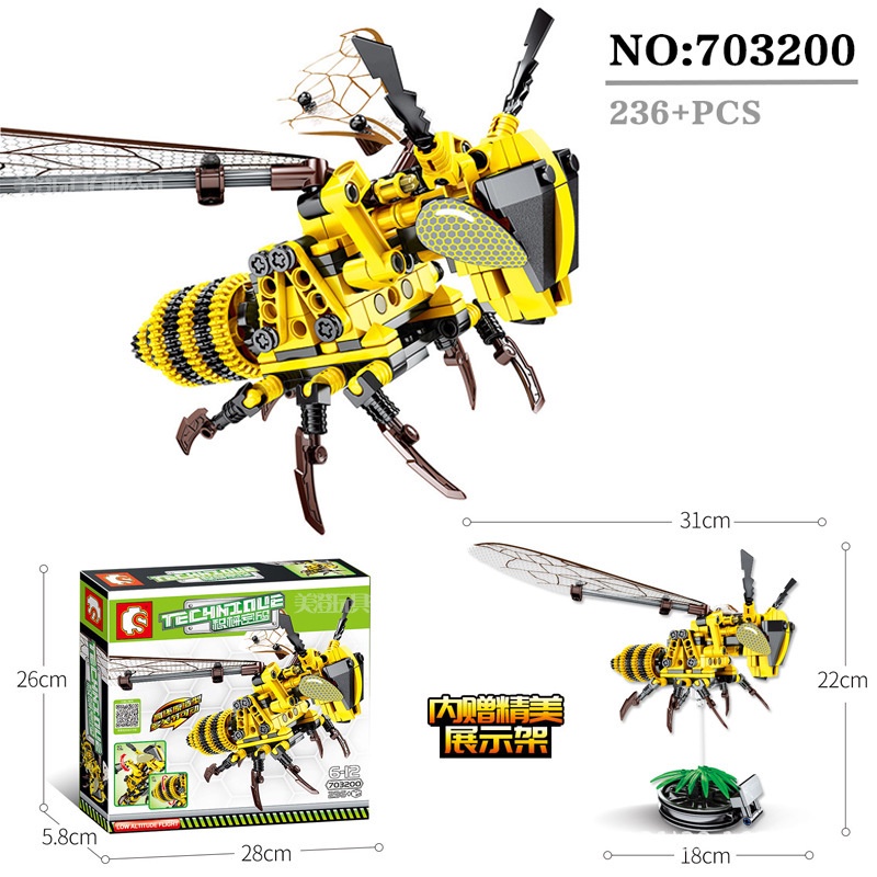 Sembo 703200 Technique Honey Bee Realistic Mechanical Insect Blocks ...