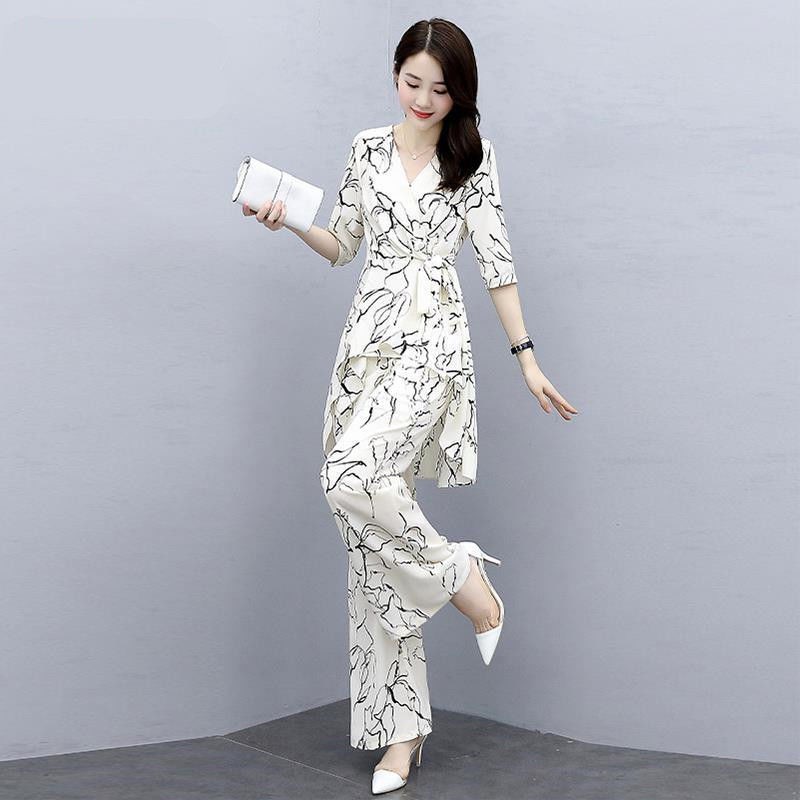 Women's Jacket and Pants Suit 2pcs/set Korean Style Uniform V-neck