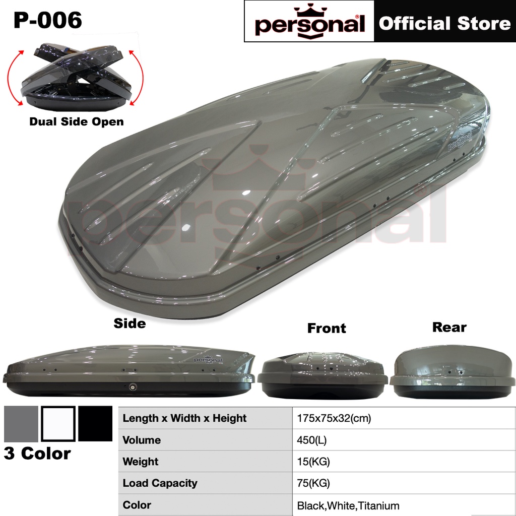 PERSONAL P006 Car Roof Box PC Material (M Size 450L) Glossy Color Slim Cargo Roofbox Carrier
