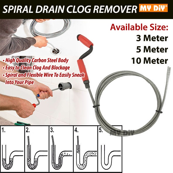 Clog-Free Spring Set Spiral Pipe Cleaning Rod Sink Drain Cleaner Clog  Remover / Sumbat Drain Clog Spring