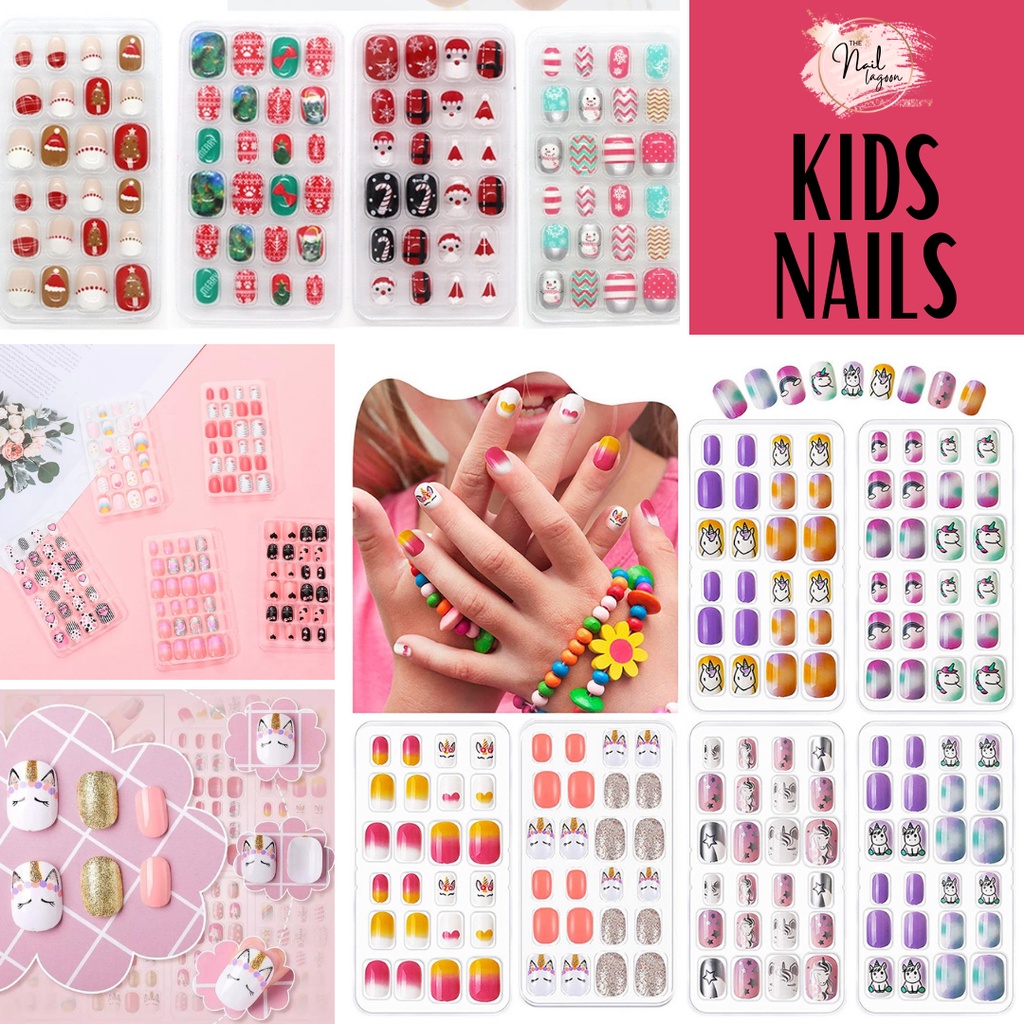 THE NAIL LAGOON 24pcs/box Kids Fake Nails with Glue Christmas Children ...