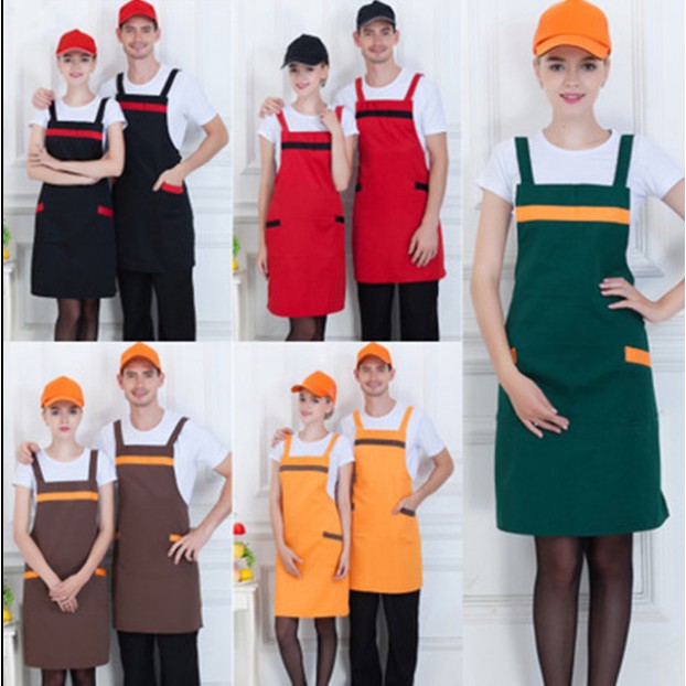 Fashion Men Women Solid Cooking Kitchen Restaurant Bib Apron Dress with  Pocket