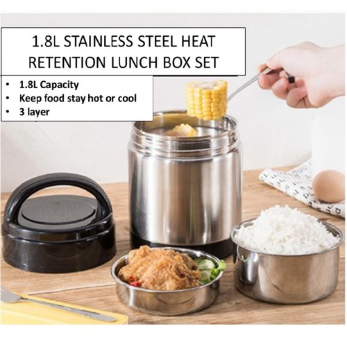 1800ml Double Wall Stainless Steel Camping Keep Hot Thermal Insulated Food  Container Thermos Lunch Box With Three Bowls - Buy 1800ml Double Wall  Stainless Steel Camping Keep Hot Thermal Insulated Food Container