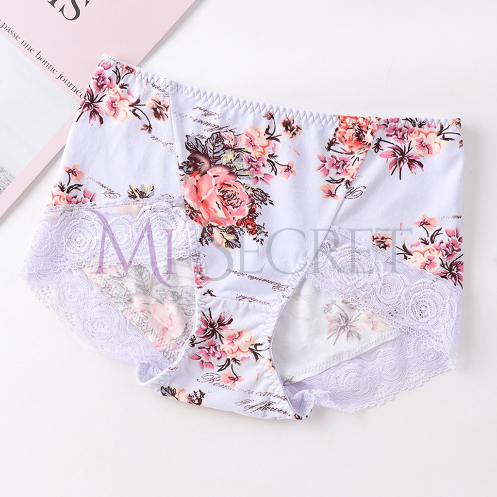 Mi Secret Mid Waist Cotton Panties Floral Design Panties Lace Panties M