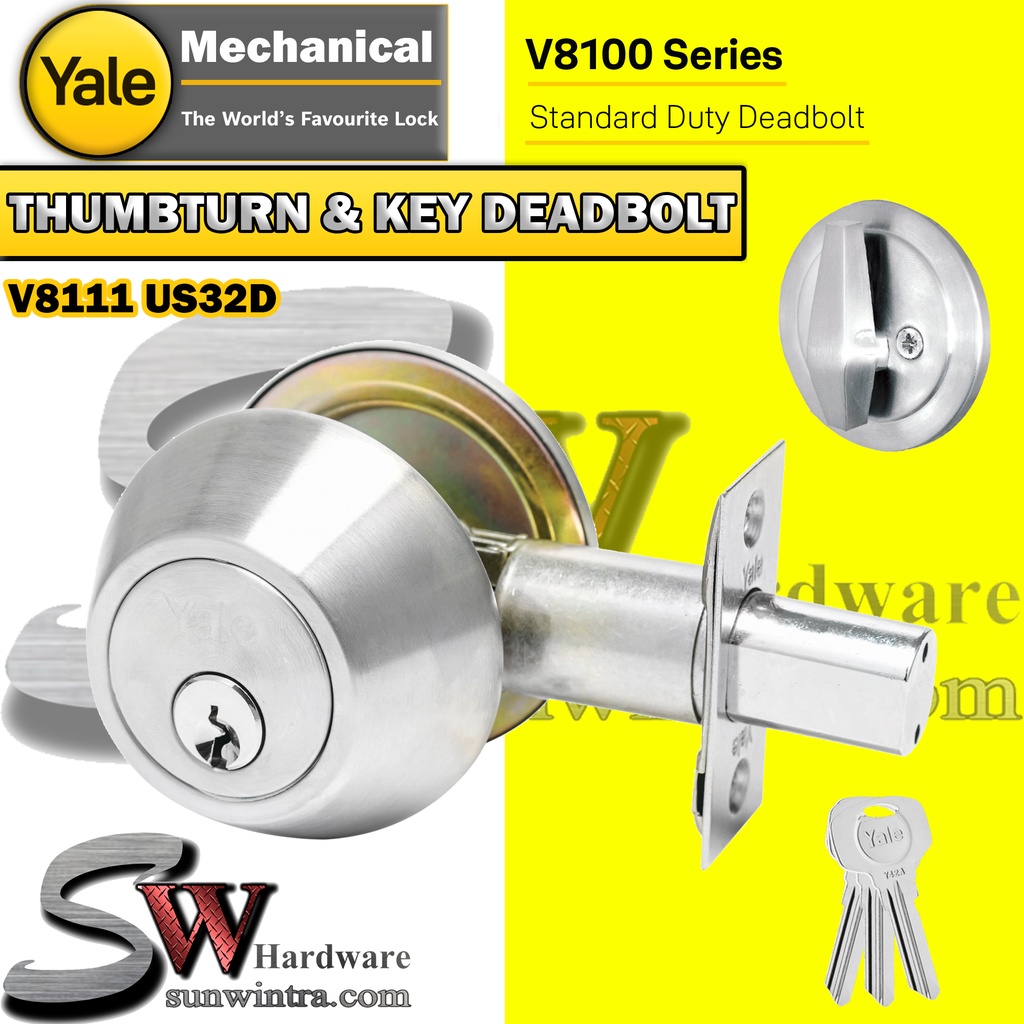 Original Yale V8100 Series Thumbturn And Key Single Cylinder V8111 Us32d Satin Ss V8111 Us11 7146