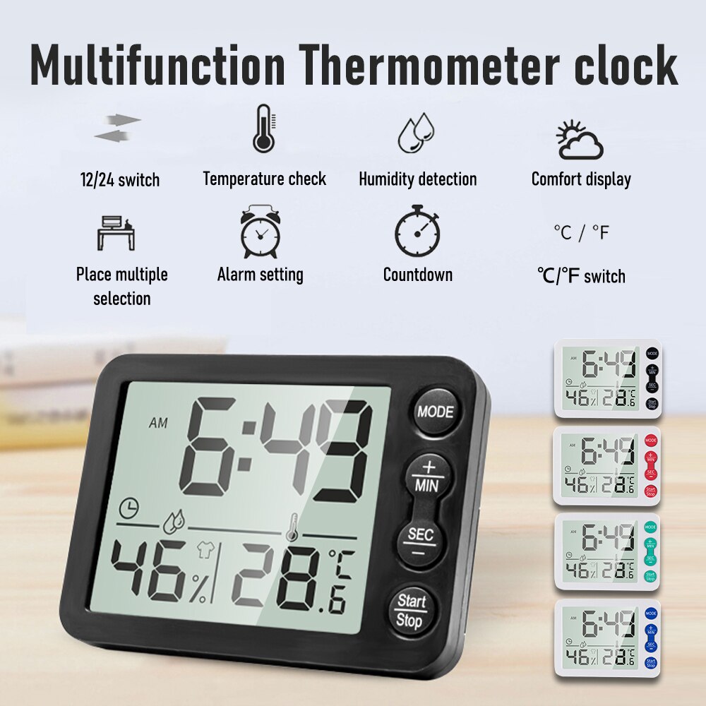 Led Digital Clock Hygrometer Digital Indoor Thermometer Accurate Room ...