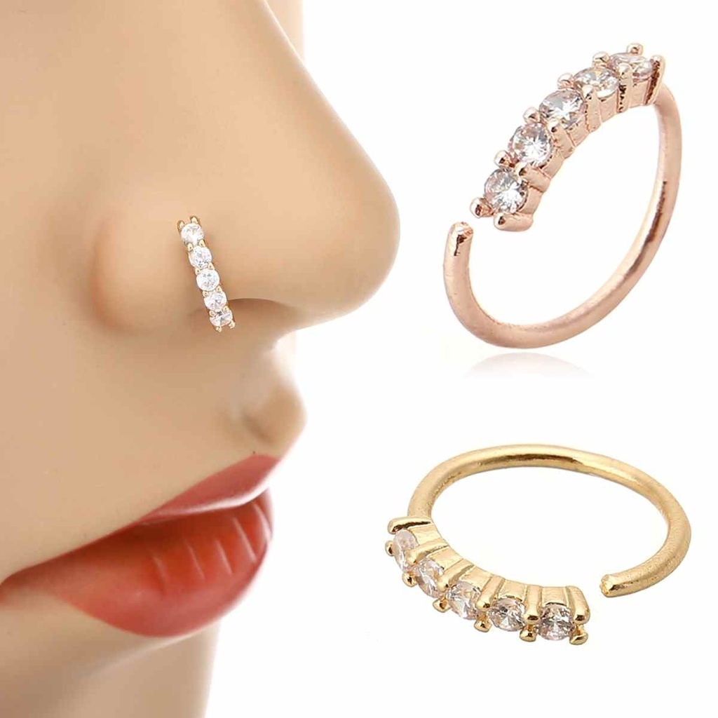 3 Colors Chic Small Thin 5 Crystals Rhinestone Charm Nose Silver Hoop Stud Ring jewelry Shopee Malaysia