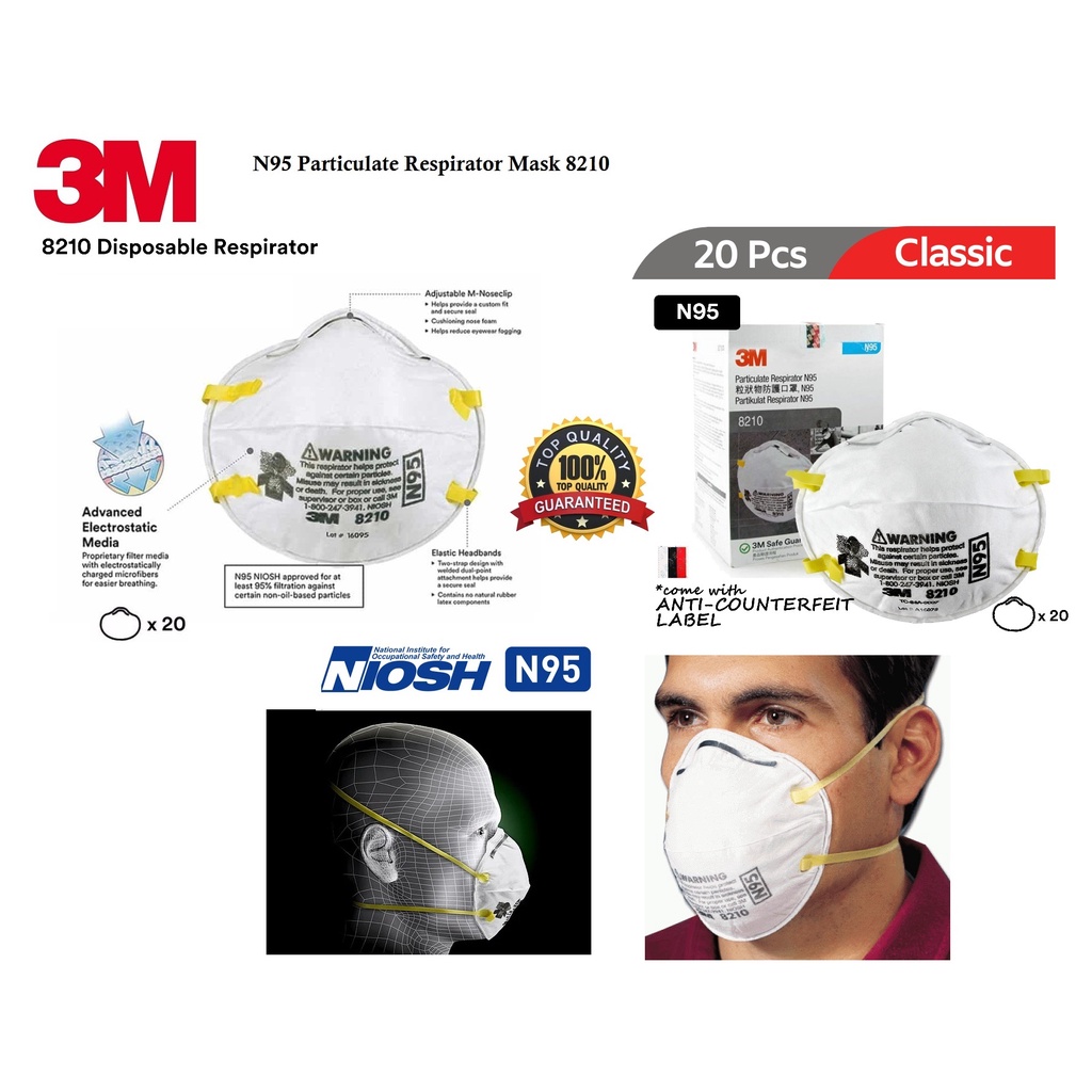 3M N95 Particulate Respirator 8210 (20pcs/box) | Shopee Malaysia