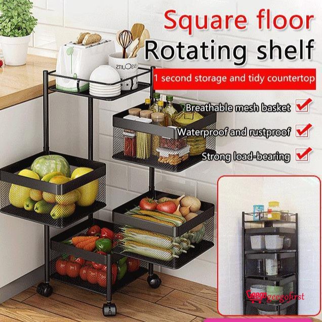 Square Multi-Tier Rotating Shelf Kitchen Floor Storage Shelf | Shopee  Malaysia