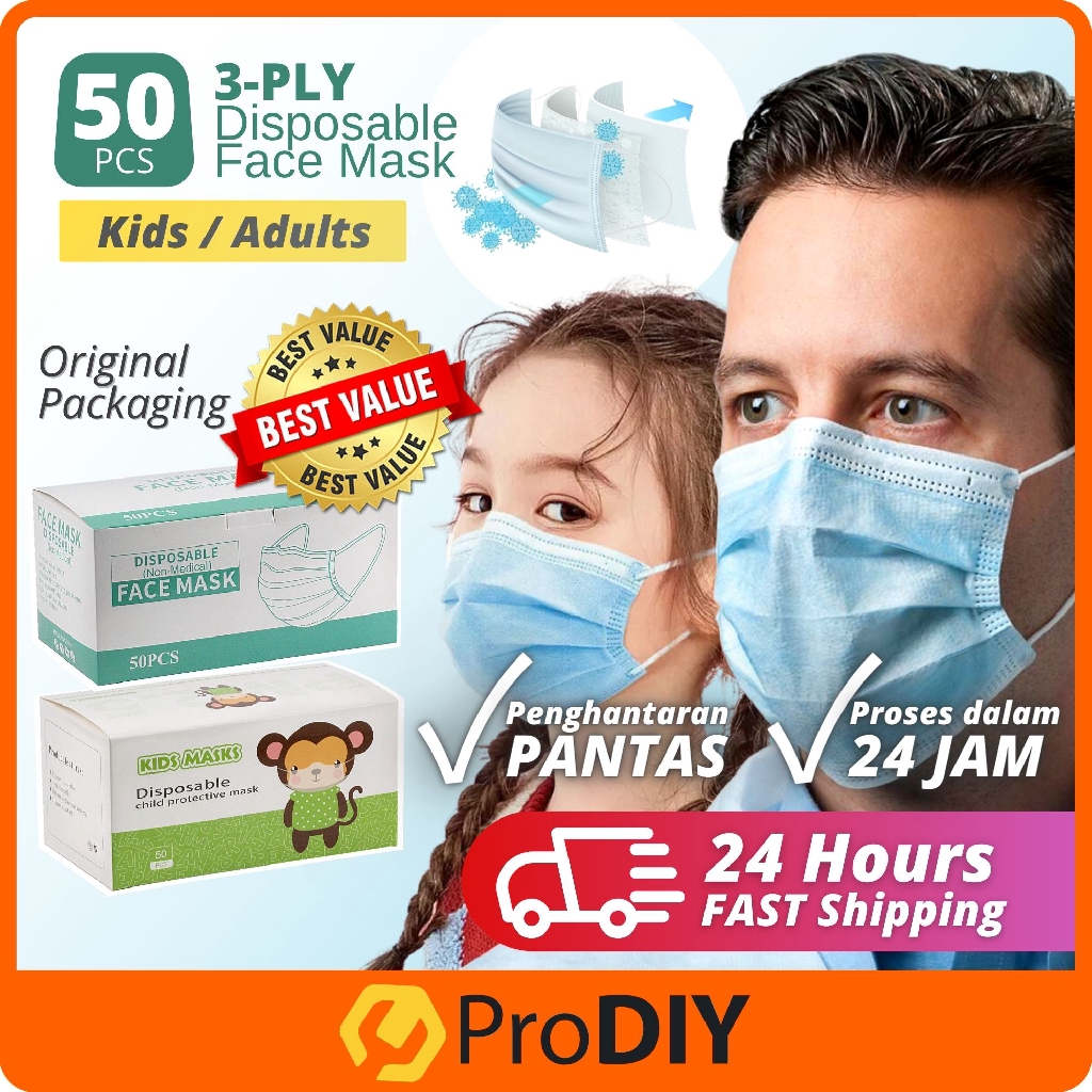 50pcs 3-PLY Disposable Face Mask 3 Layer Elastic Mouth Soft Breathable ...