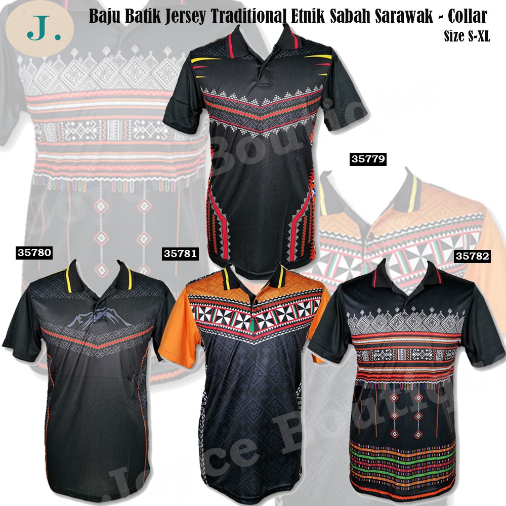 Ready Stock!! Baju Batik Jersey Traditional Etnik Sabah Sarawak- Collar ...