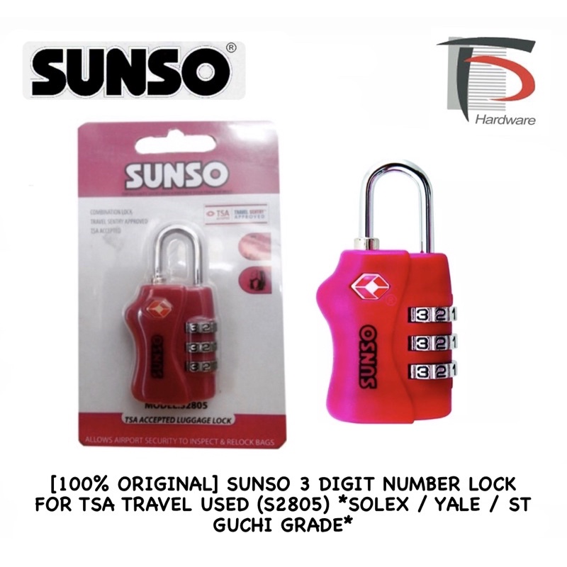 [100% ORIGINAL] SUNSO 3 DIGIT NUMBER LOCK FOR TSA TRAVEL USED (S2805 ...