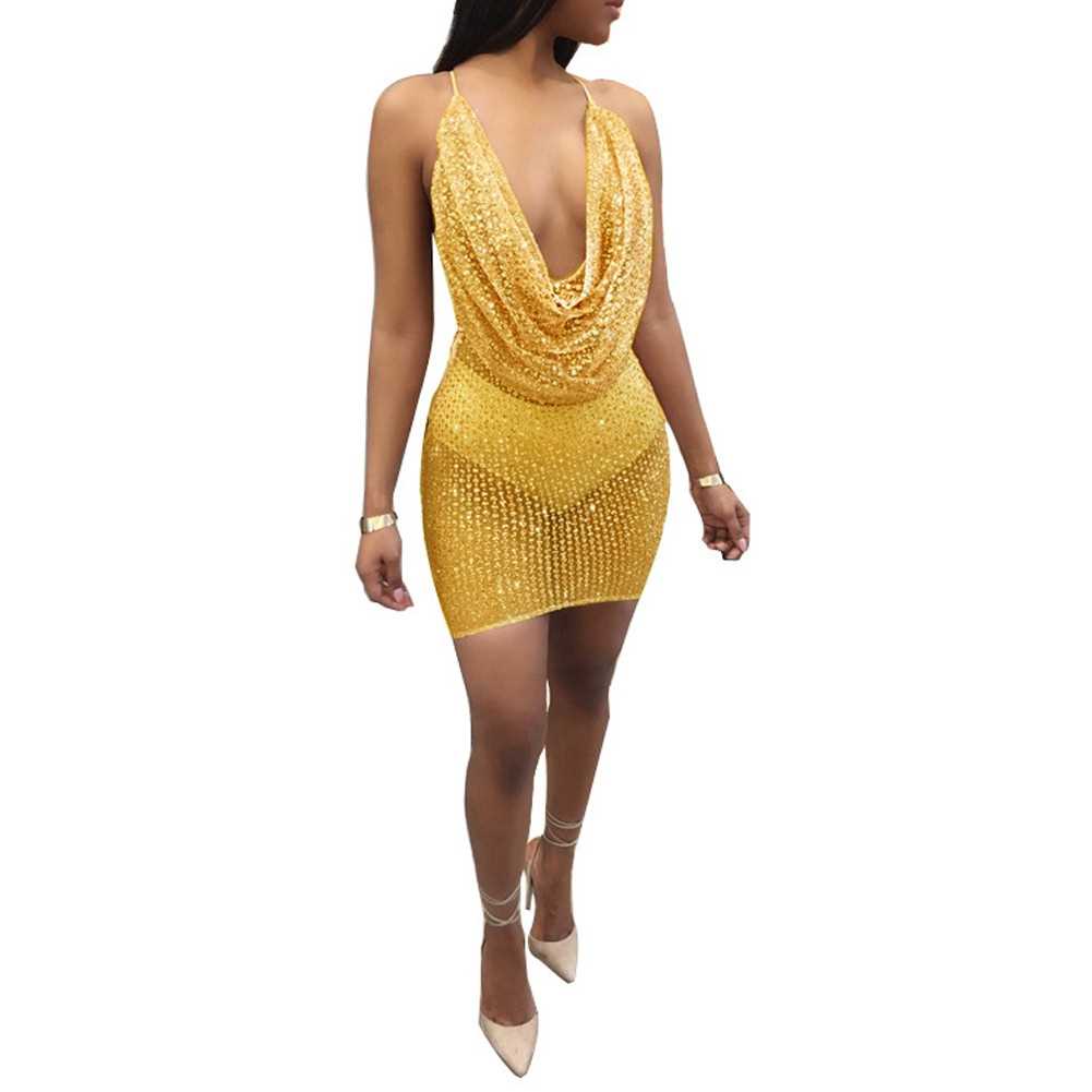 Women Sexy Sheer Mesh Bodycon Dress See Trough Backless Cocktail Party  Clubwear