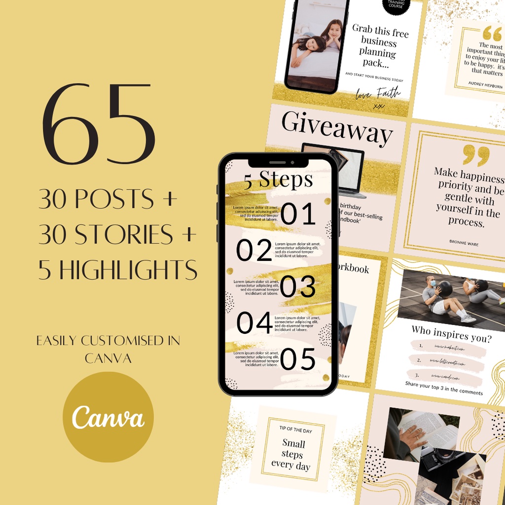 65 Social Media Canva GOLD Instagram Branding Package Templates | 30 ...