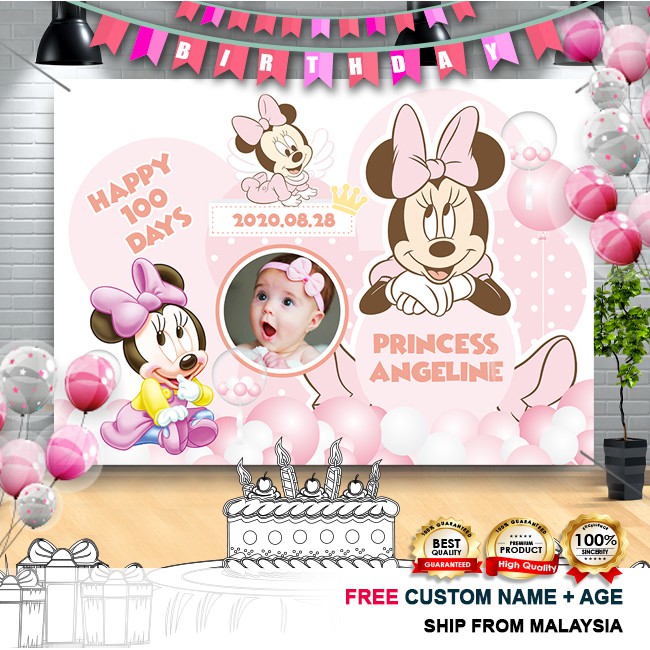 Birthday Banner Birthday Backdrop Hari Jadi Mickey Mouse Minnie Mouse Shopee Malaysia