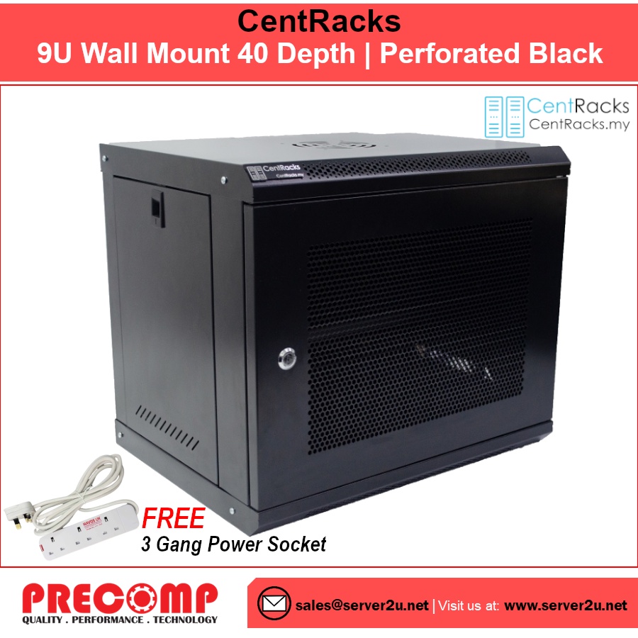 [FULLY ASSEMBLED] CentRacks 9U (40cm x 45cm x 53cm) Wall Mount Server ...