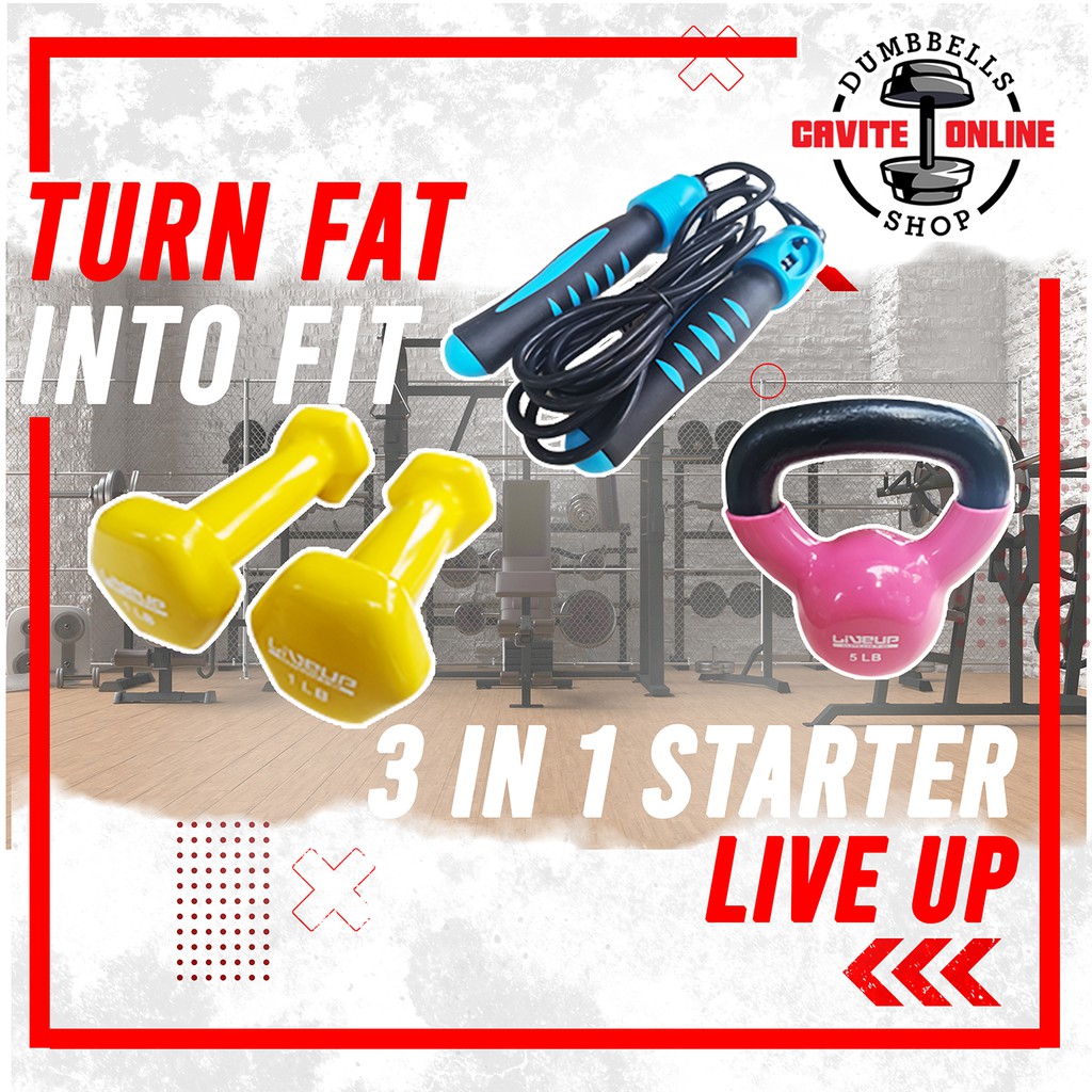 Vinyl Dumbbells Kettlebell Jumping Rope Pink Package Full Body Workout ...