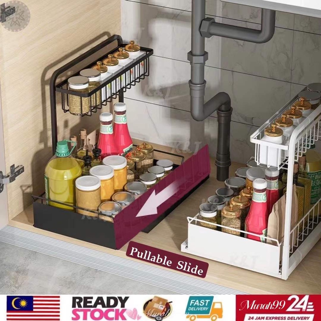 Murah Push-pull Kitchen Rack Stainless Steel Spice Storage Organizers ...