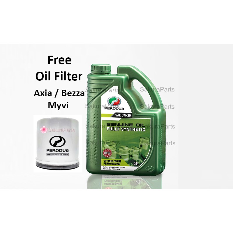 Perodua 0w20 Fully Synthetic Engine Oil 4L + Free Engine Oil Filter